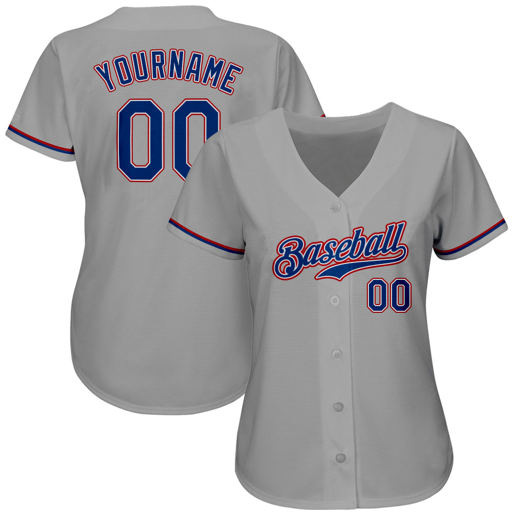 Custom Gray Royal-Red Authentic Baseball Jersey baseball jersey product view 2