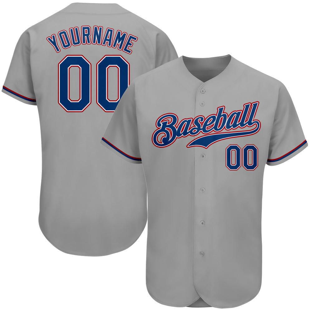 Custom Gray Royal-Red Authentic Baseball Jersey baseball jersey product view 1