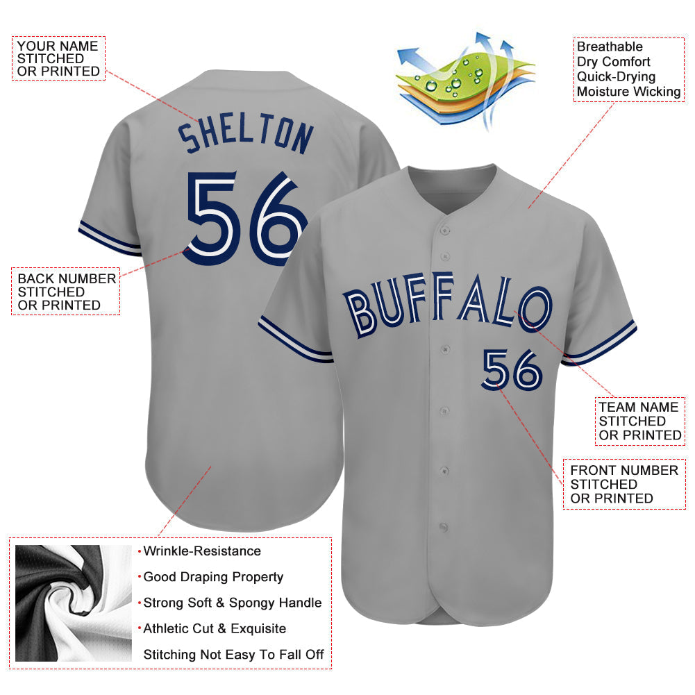 Custom Gray Royal-White Authentic Baseball Jersey baseball jersey product view 3