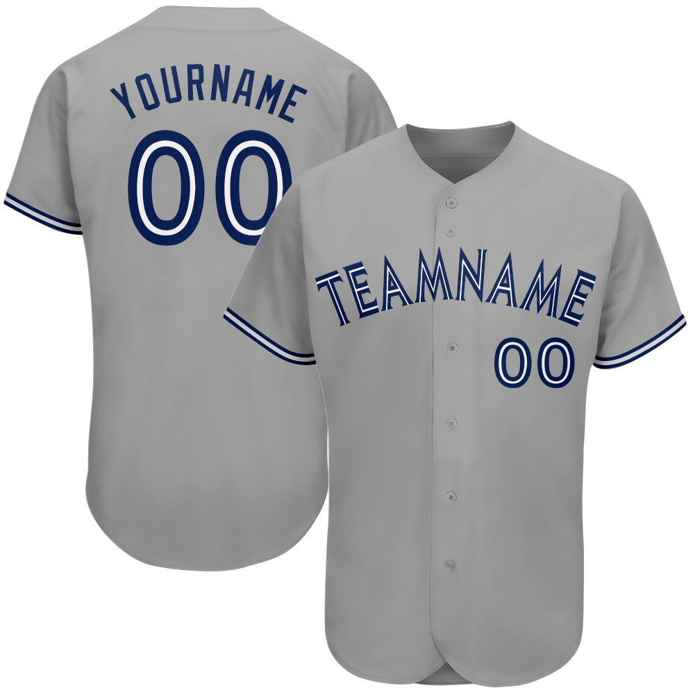 Custom Gray Royal-White Authentic Baseball Jersey baseball jersey product view 1