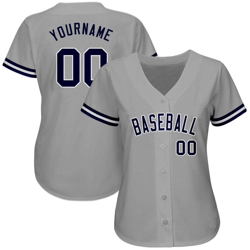 Custom Gray Navy-White Authentic Baseball Jersey baseball jersey product view 2