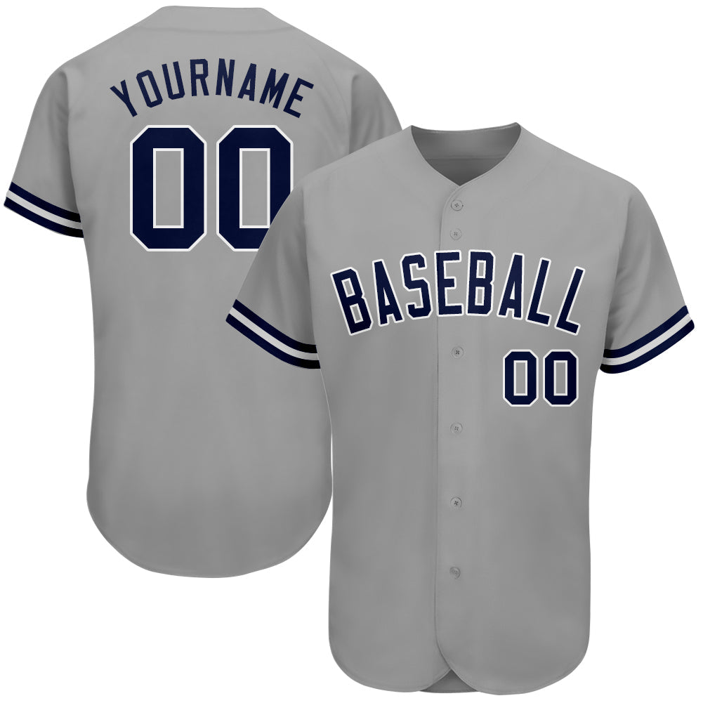 Custom Gray Navy-White Authentic Baseball Jersey baseball jersey product view 1