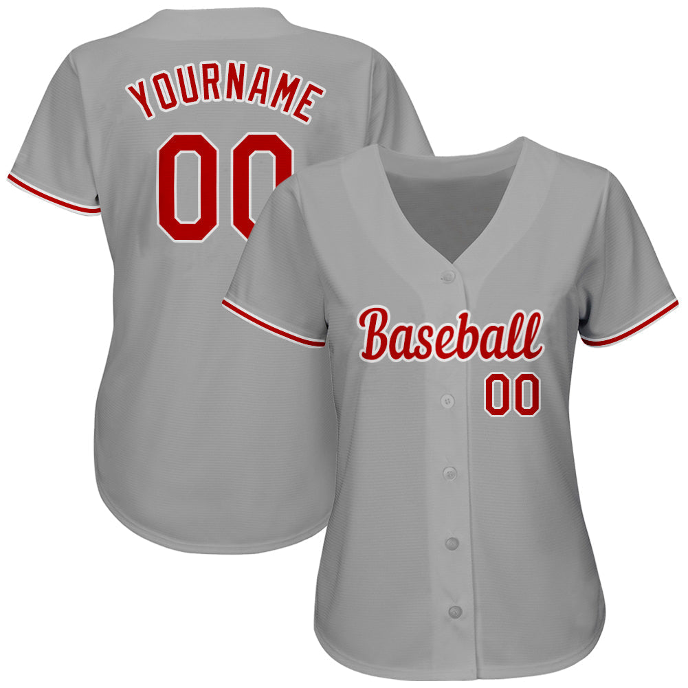 Custom Gray Red-White Authentic Baseball Jersey baseball jersey product view 2
