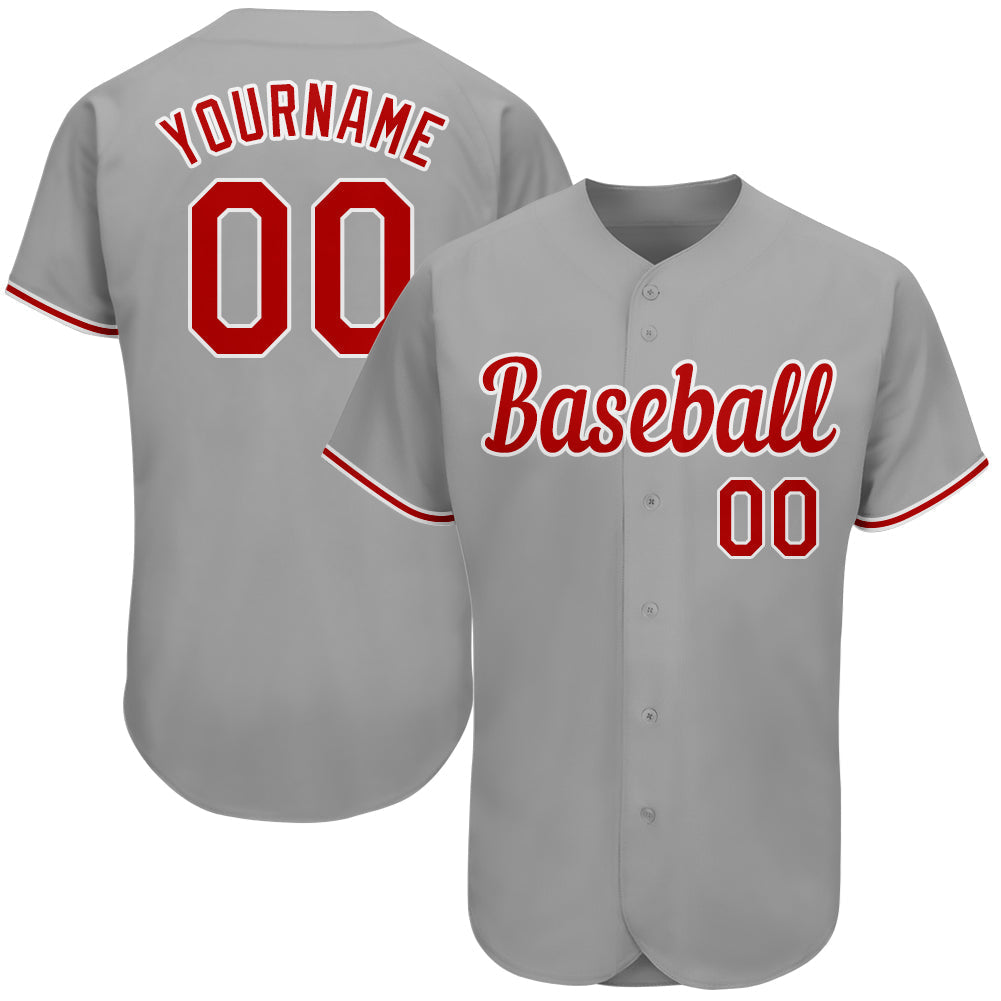 Custom Gray Red-White Authentic Baseball Jersey baseball jersey product view 1