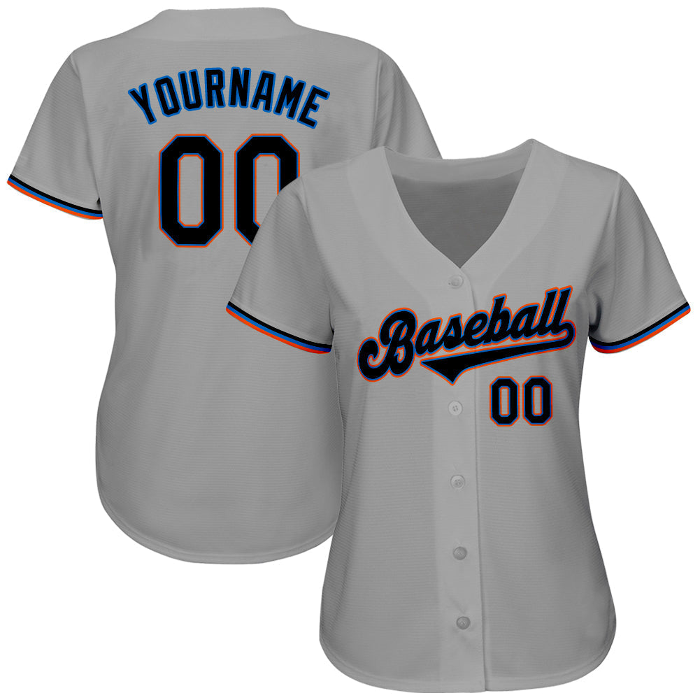 Custom Gray Black-Light Blue Authentic Baseball Jersey baseball jersey product view 2