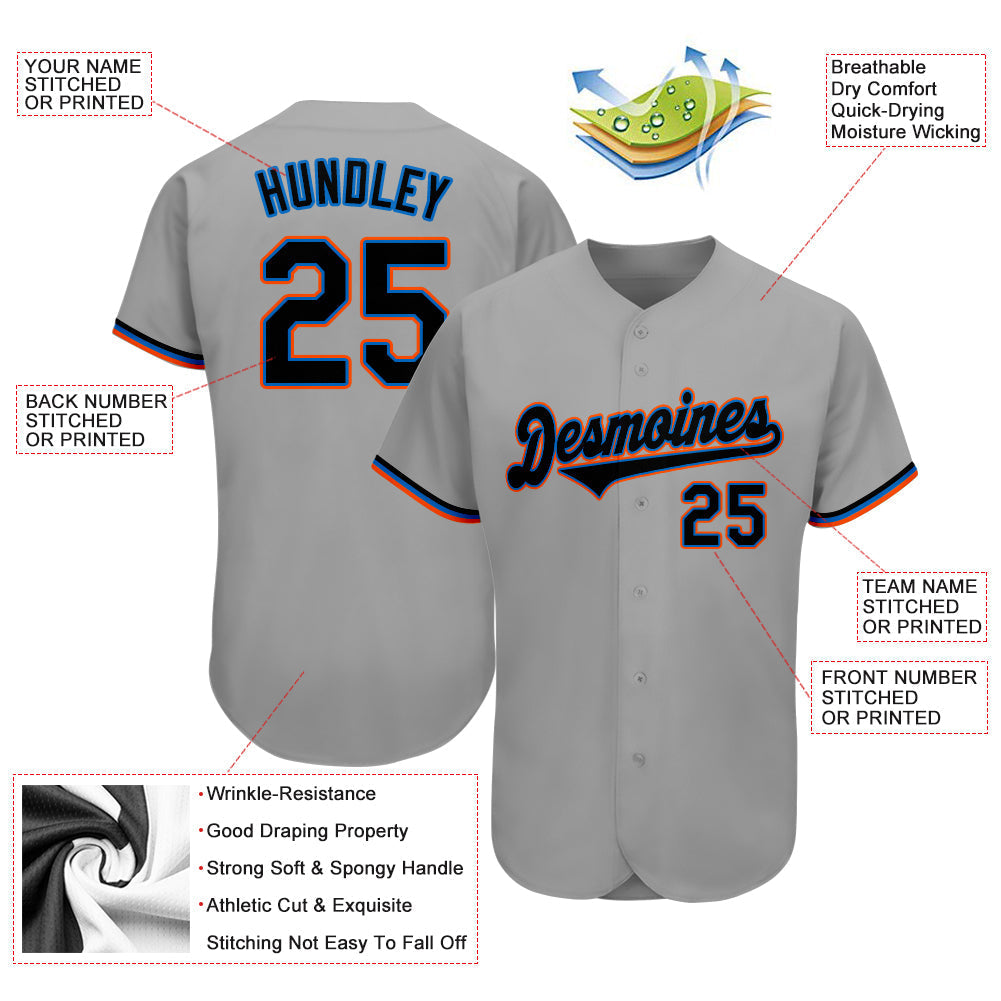 Custom Gray Black-Light Blue Authentic Baseball Jersey baseball jersey product view 3