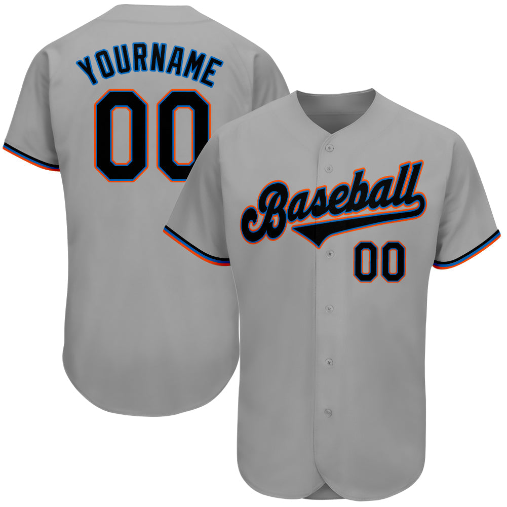 Custom Gray Black-Light Blue Authentic Baseball Jersey baseball jersey product view 1