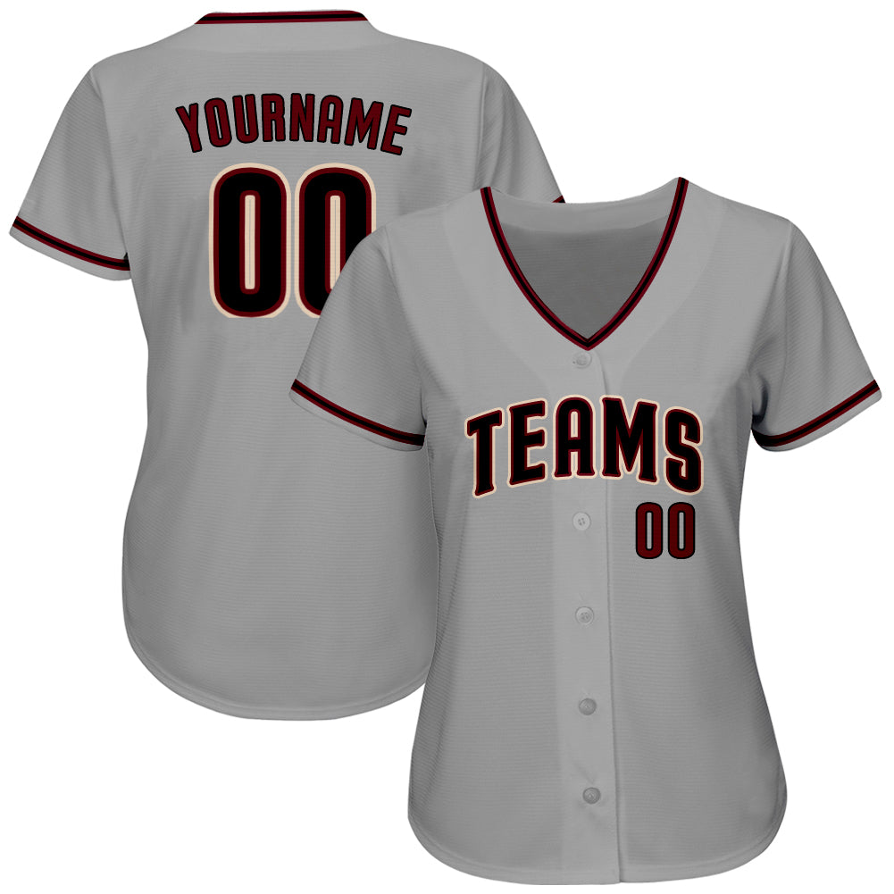 Custom Gray Black-Crimson Authentic Baseball Jersey baseball jersey product view 2