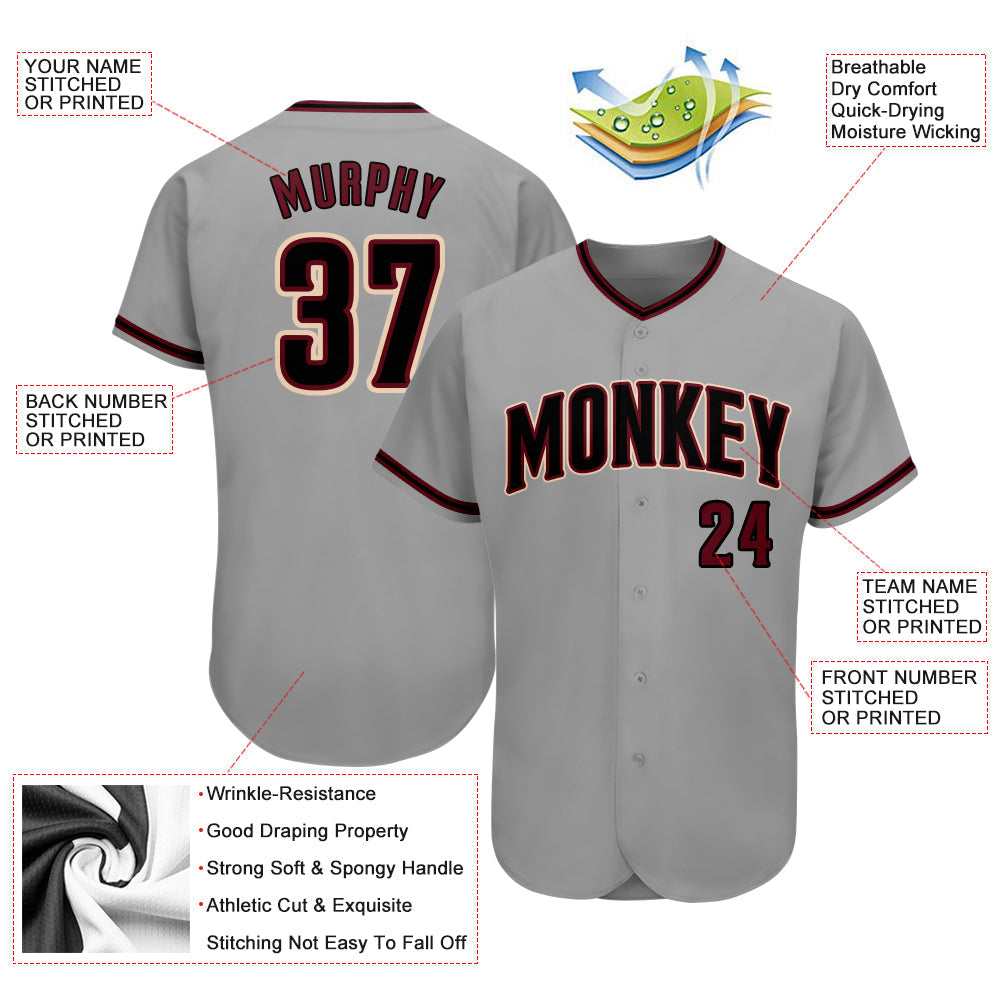 Custom Gray Black-Crimson Authentic Baseball Jersey baseball jersey product view 3