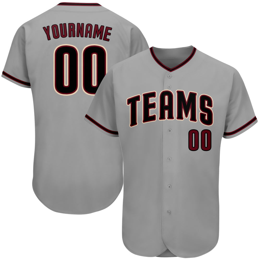 Custom Gray Black-Crimson Authentic Baseball Jersey baseball jersey product view 1