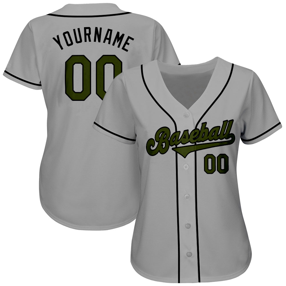 Custom Gray Olive-Black Authentic Memorial Day Baseball Jersey baseball jersey product view 2