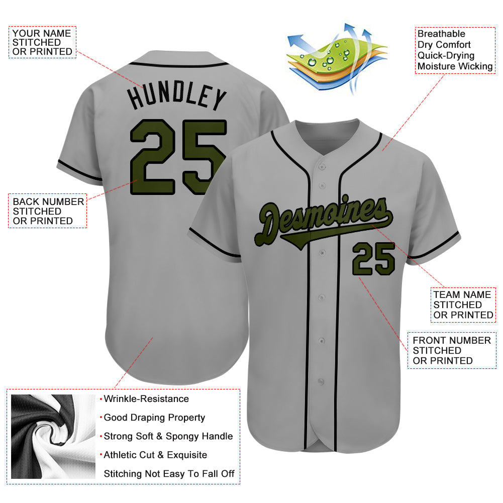 Custom Gray Olive-Black Authentic Memorial Day Baseball Jersey baseball jersey product view 3