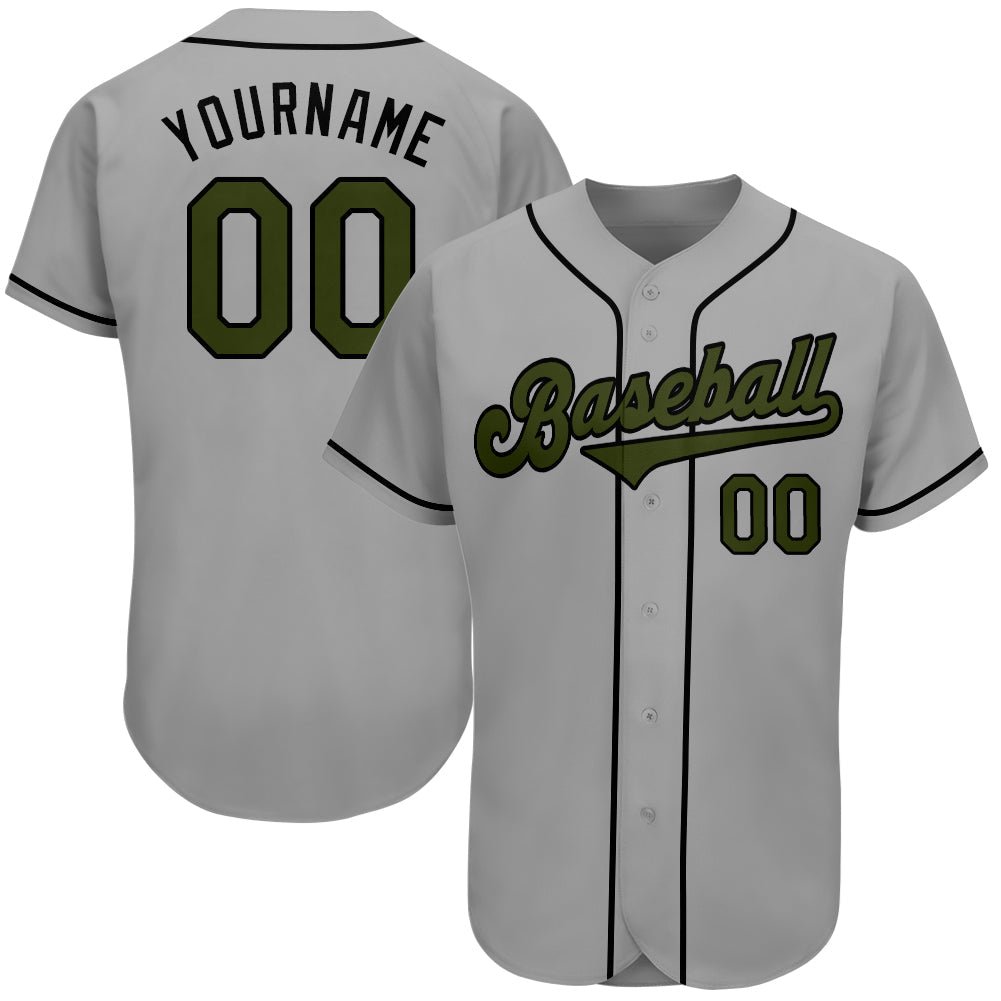 Custom Gray Olive-Black Authentic Memorial Day Baseball Jersey baseball jersey product view 1