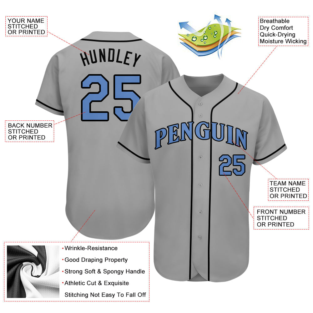 Custom Gray Light Blue-Black Authentic Father's Day Baseball Jersey baseball jersey product view 3