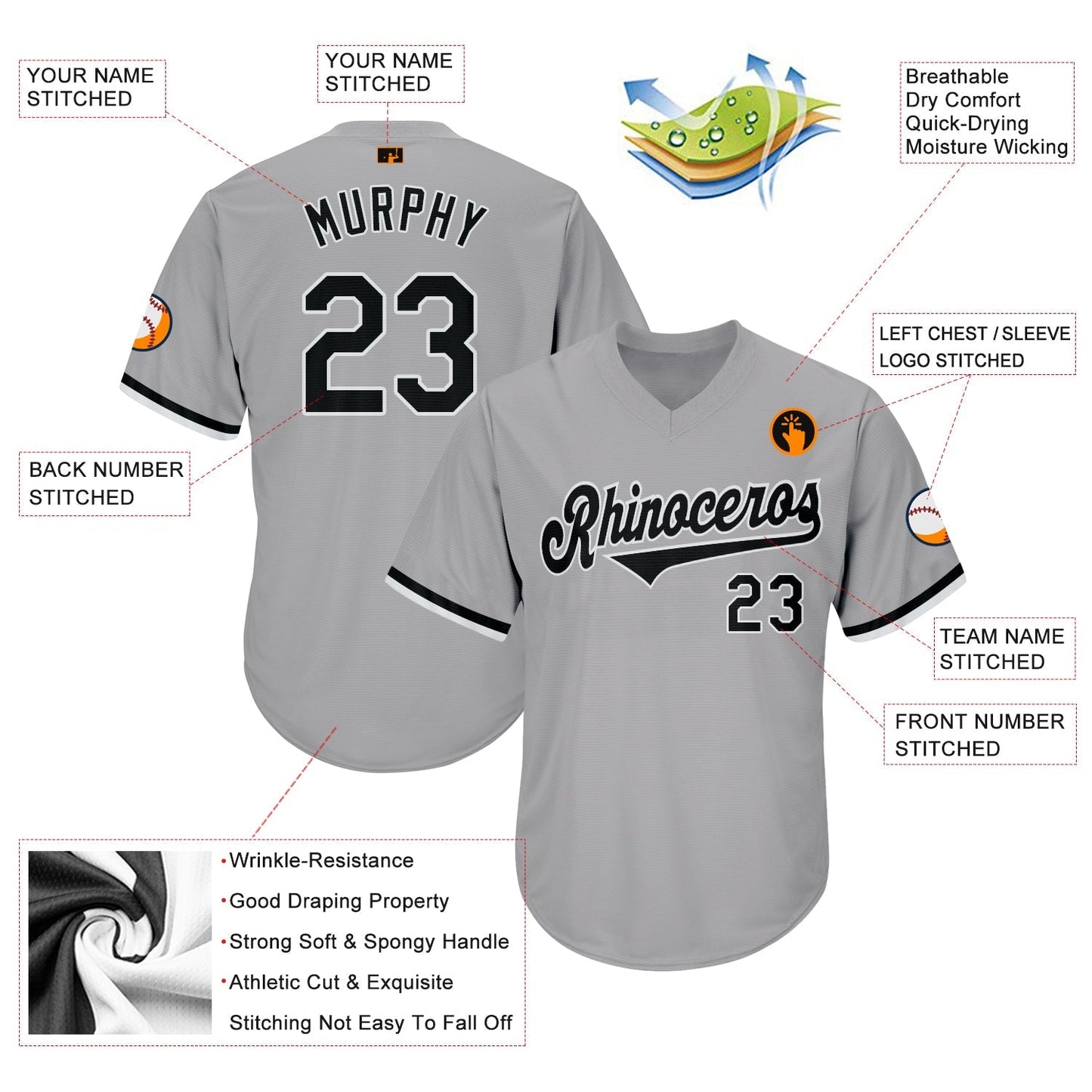 Custom Gray Black-White Authentic Throwback Rib-Knit Baseball Jersey Shirt baseball jersey product view 4