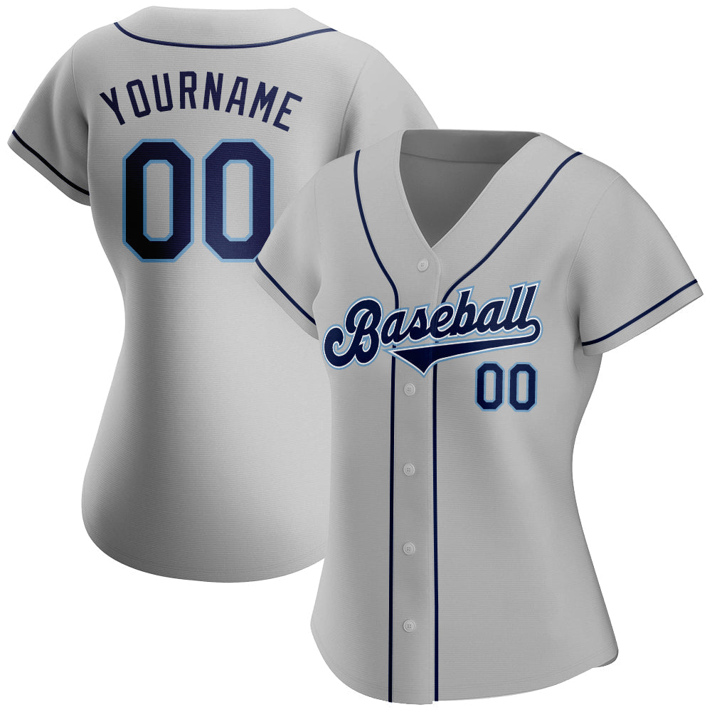 Custom Gray Navy-Powder Blue Authentic Baseball Jersey baseball jersey product view 2