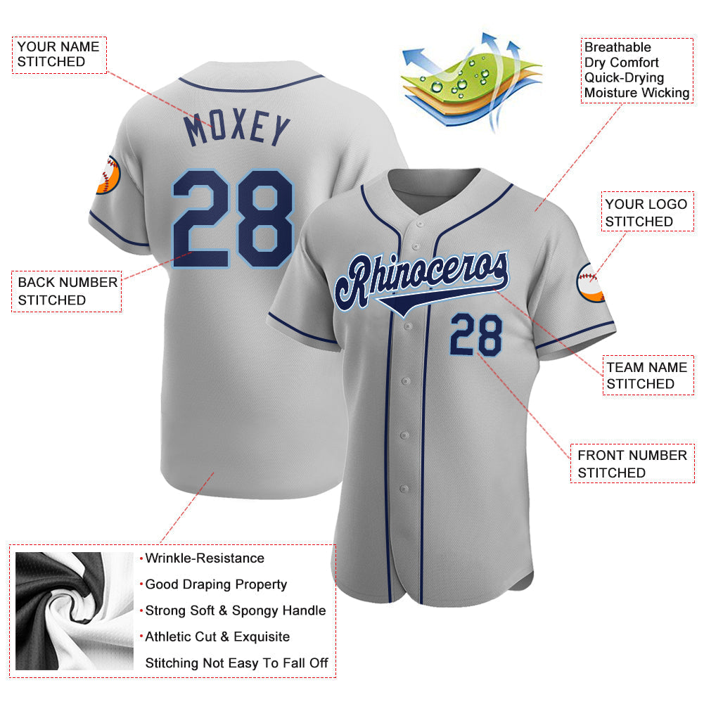 Custom Gray Navy-Powder Blue Authentic Baseball Jersey baseball jersey product view 3