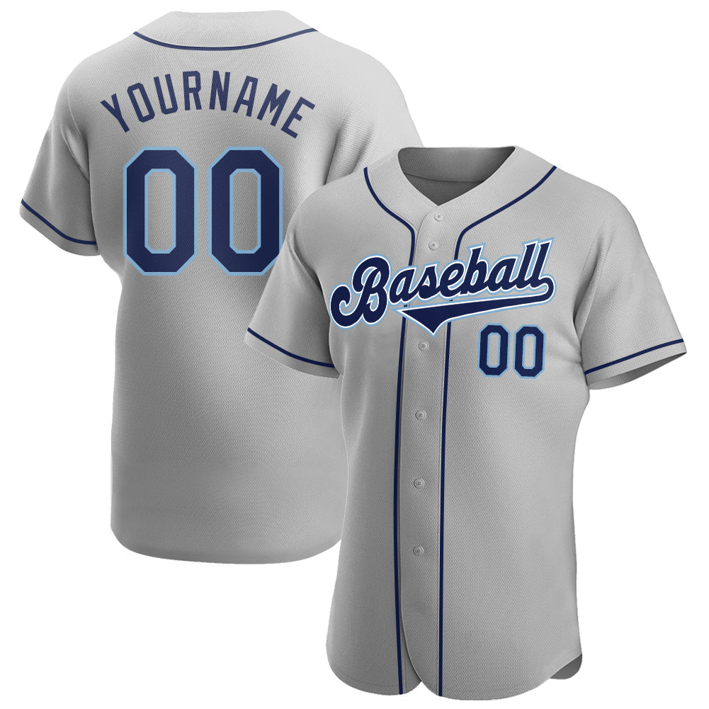 Custom Gray Navy-Powder Blue Authentic Baseball Jersey baseball jersey product view 1