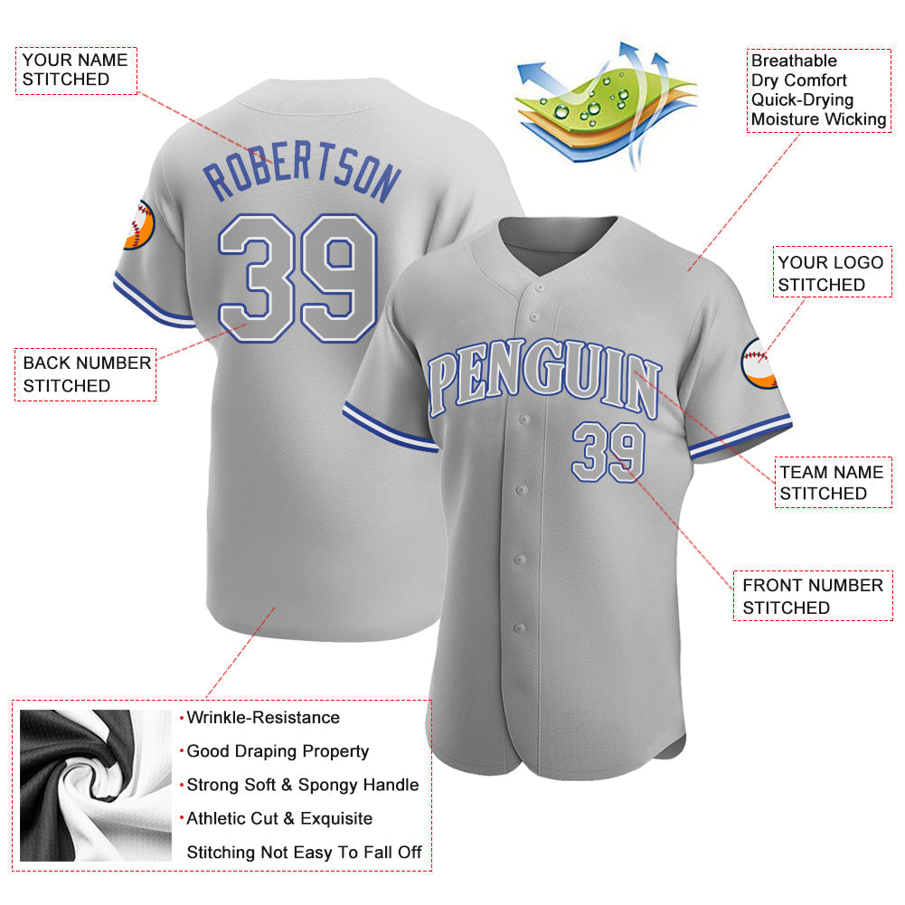 Custom Gray Gray Royal Authentic Baseball Jersey baseball jersey product view 4