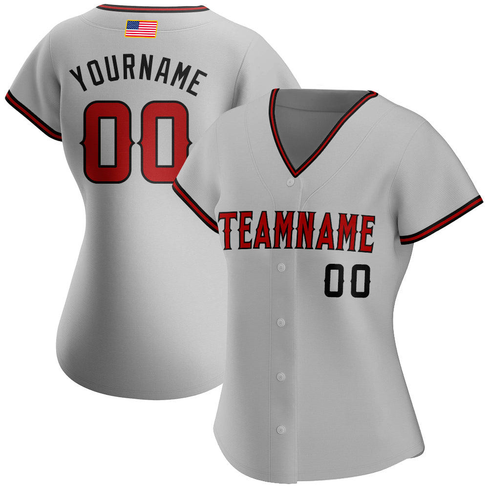 Custom Gray Red-Black Authentic American Flag Fashion Baseball Jersey baseball jersey product view 2