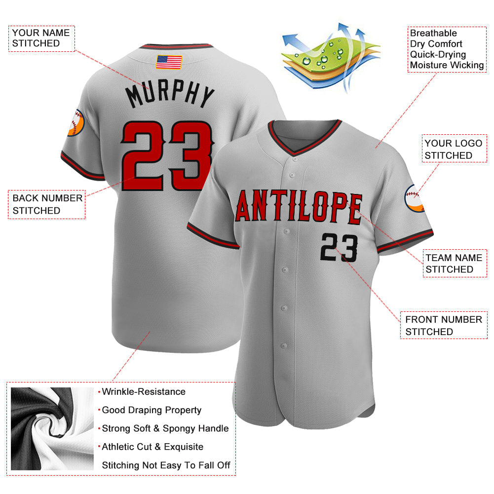 Custom Gray Red-Black Authentic American Flag Fashion Baseball Jersey baseball jersey product view 3