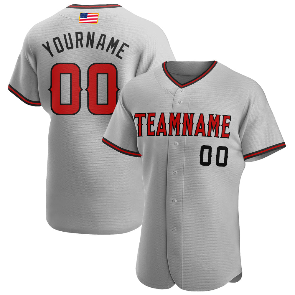 Custom Gray Red-Black Authentic American Flag Fashion Baseball Jersey baseball jersey product view 1