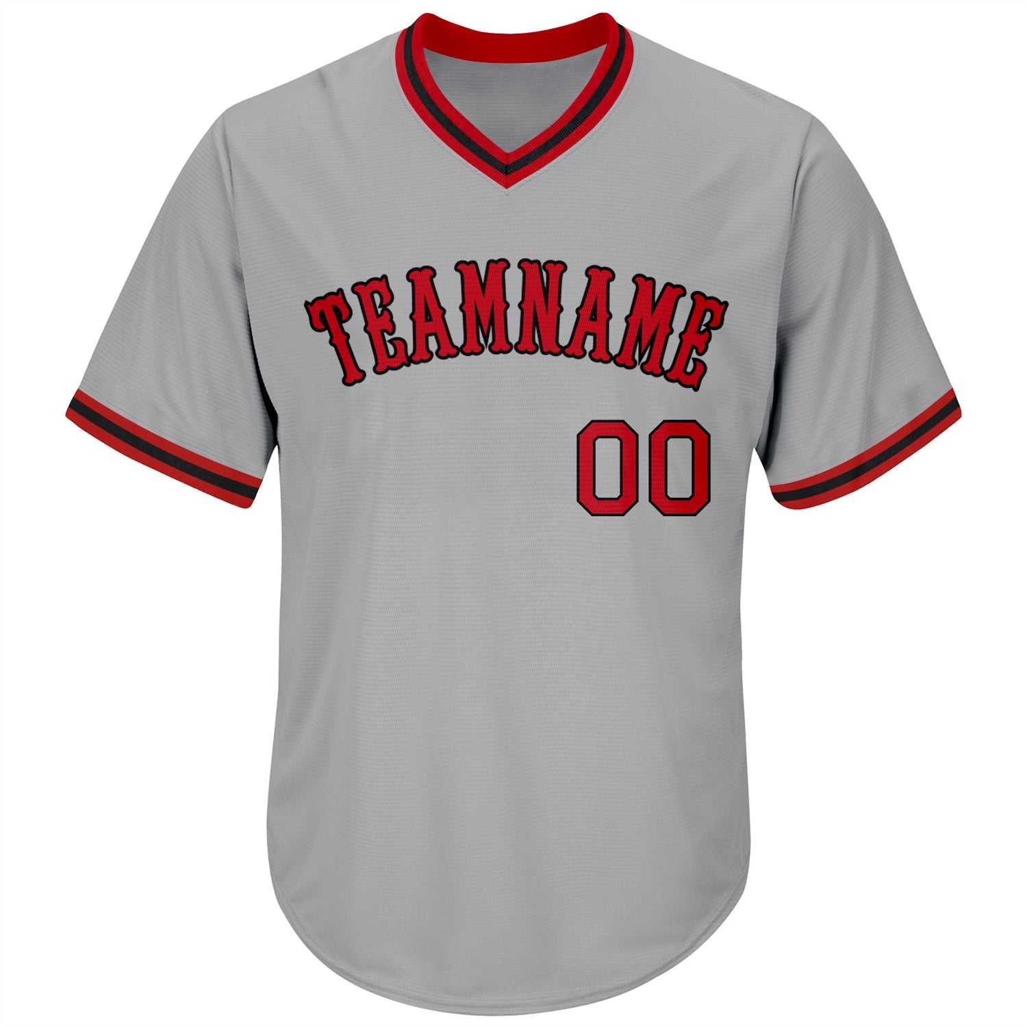 Custom Gray Red-Black Authentic Throwback Rib-Knit Baseball Jersey Shirt baseball jersey product view 2