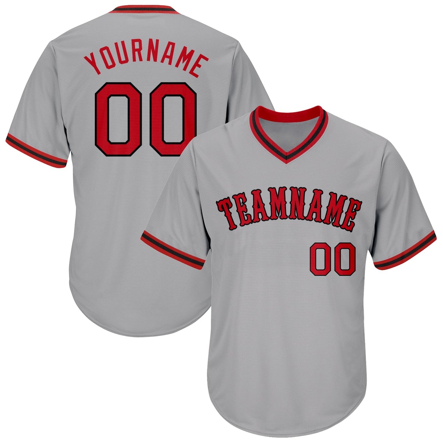 Custom Gray Red-Black Authentic Throwback Rib-Knit Baseball Jersey Shirt baseball jersey product view 1