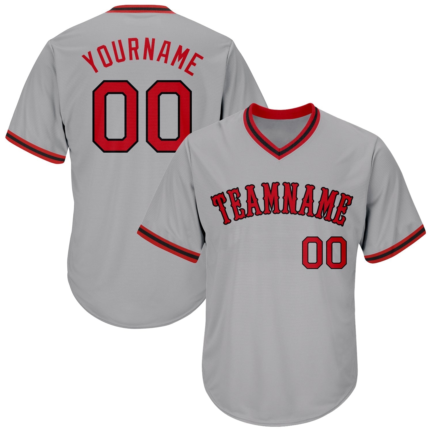 Custom Gray Red-Black Authentic Throwback Rib-Knit Baseball Jersey Shirt baseball jersey product view 1