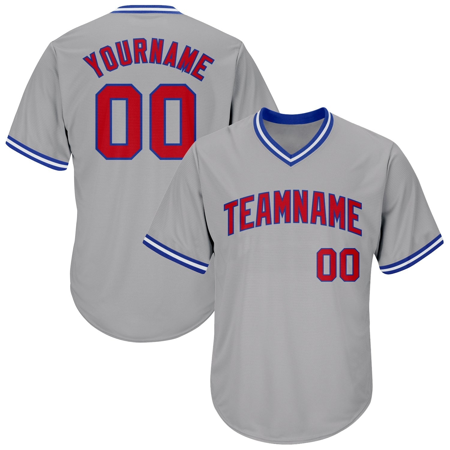 Custom Gray Red-Royal Authentic Throwback Rib-Knit Baseball Jersey Shirt baseball jersey product view 1