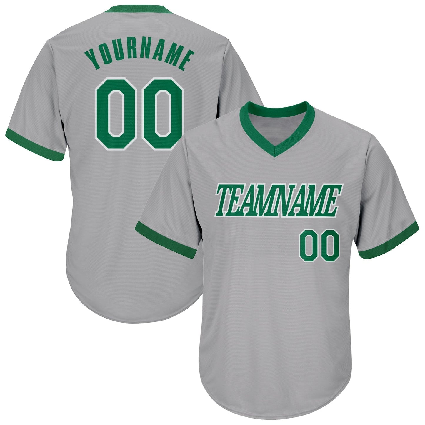 Custom Gray Kelly Green-White Authentic Throwback Rib-Knit Baseball Jersey Shirt baseball jersey product view 1