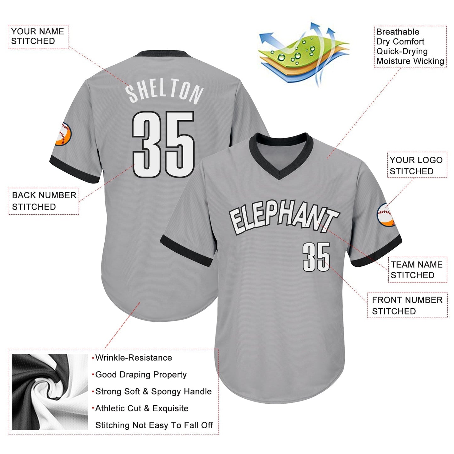 Custom Gray White-Black Authentic Throwback Rib-Knit Baseball Jersey Shirt baseball jersey product view 4
