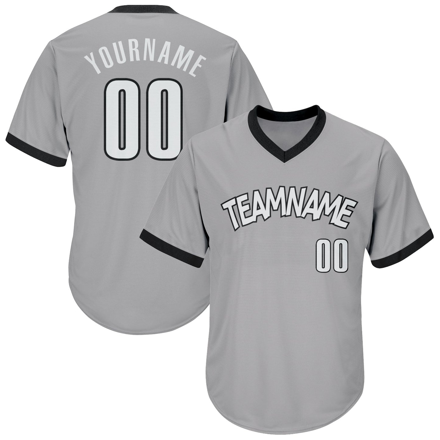 Custom Gray White-Black Authentic Throwback Rib-Knit Baseball Jersey Shirt baseball jersey product view 1