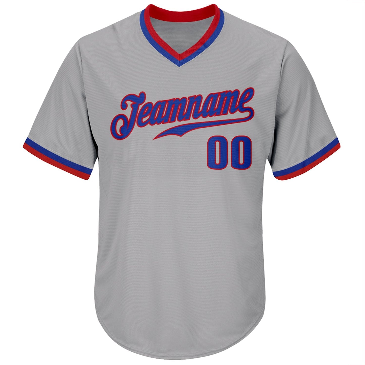 Custom Gray Royal-Red Authentic Throwback Rib-Knit Baseball Jersey Shirt baseball jersey product view 2