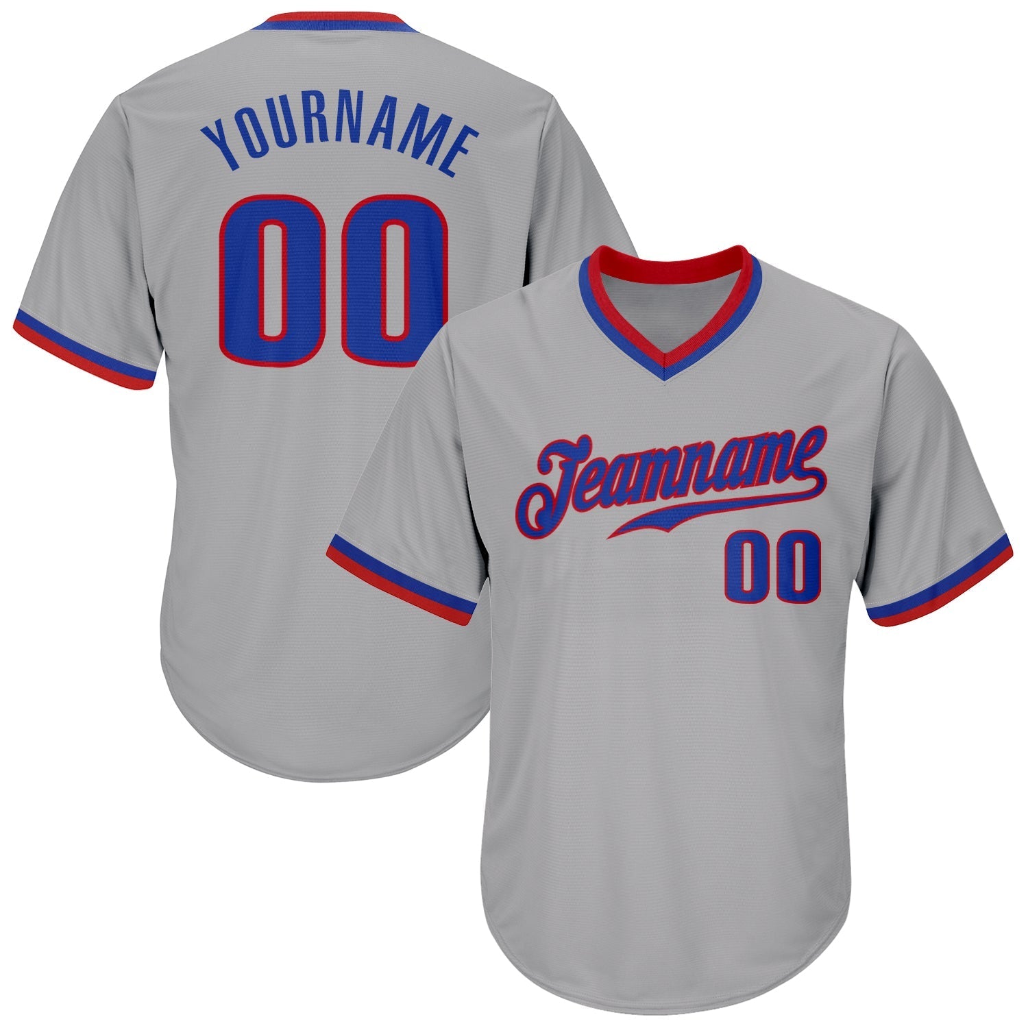 Custom Gray Royal-Red Authentic Throwback Rib-Knit Baseball Jersey Shirt baseball jersey product view 1