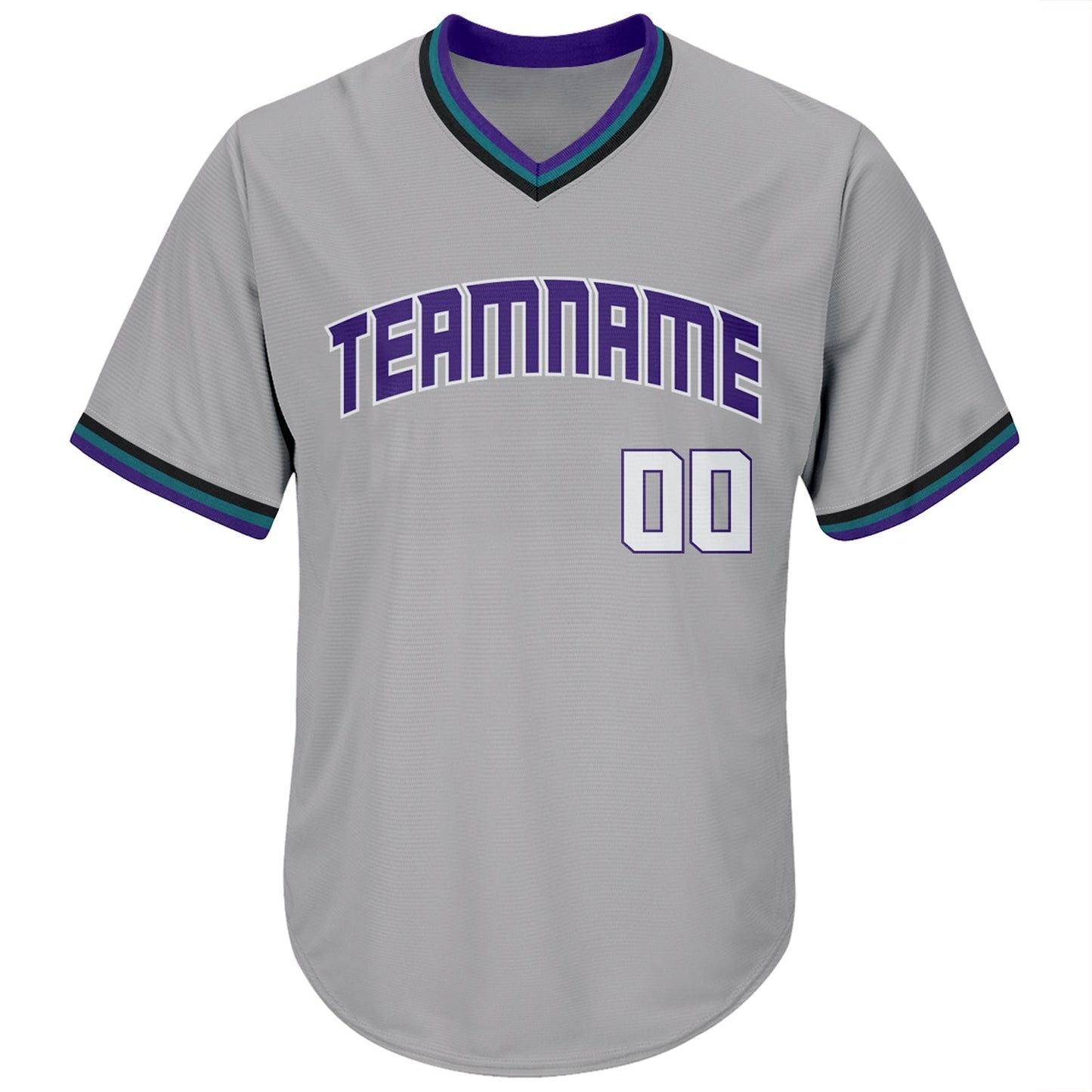 Custom Gray White-Purple Authentic Throwback Rib-Knit Baseball Jersey Shirt baseball jersey product view 2