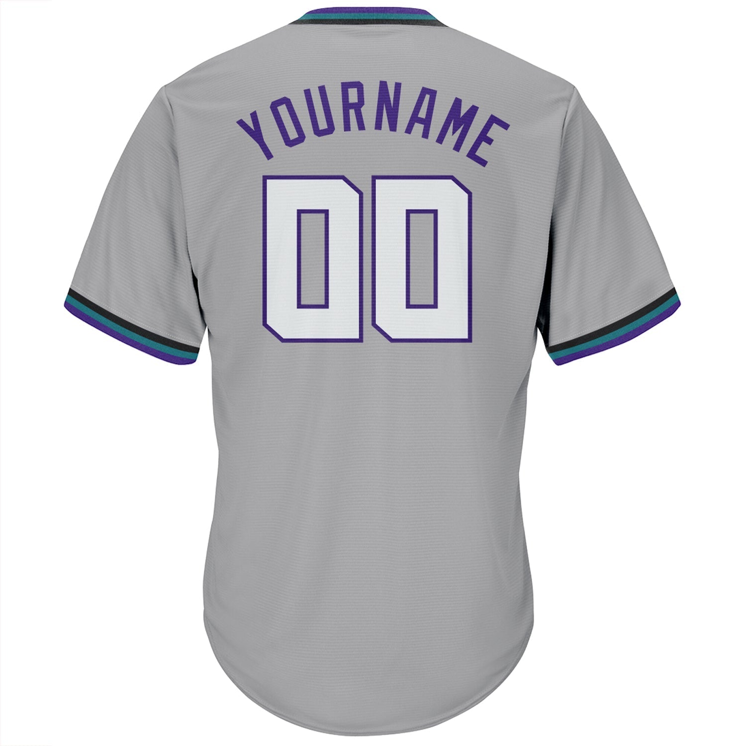 Custom Gray White-Purple Authentic Throwback Rib-Knit Baseball Jersey Shirt baseball jersey product view 3