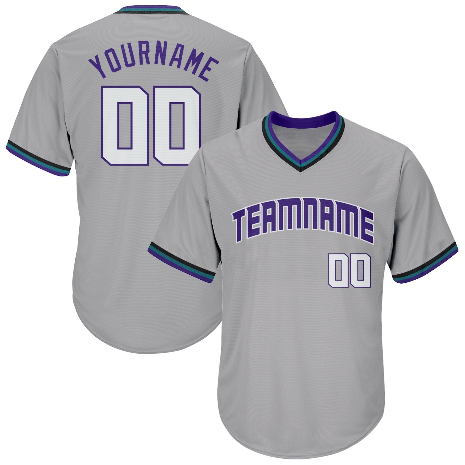 Custom Gray White-Purple Authentic Throwback Rib-Knit Baseball Jersey Shirt baseball jersey product view 1