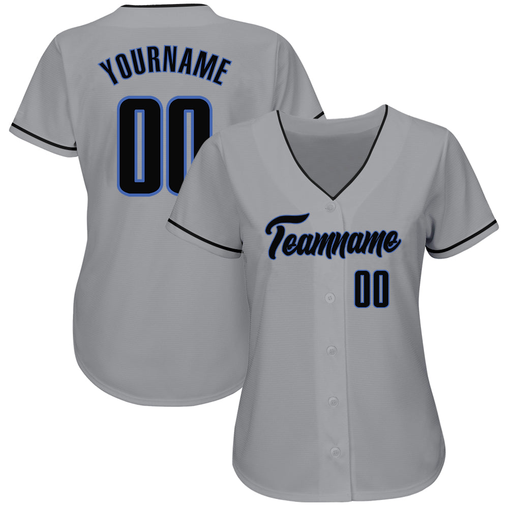 Custom Gray Black-Blue Authentic Baseball Jersey baseball jersey product view 2
