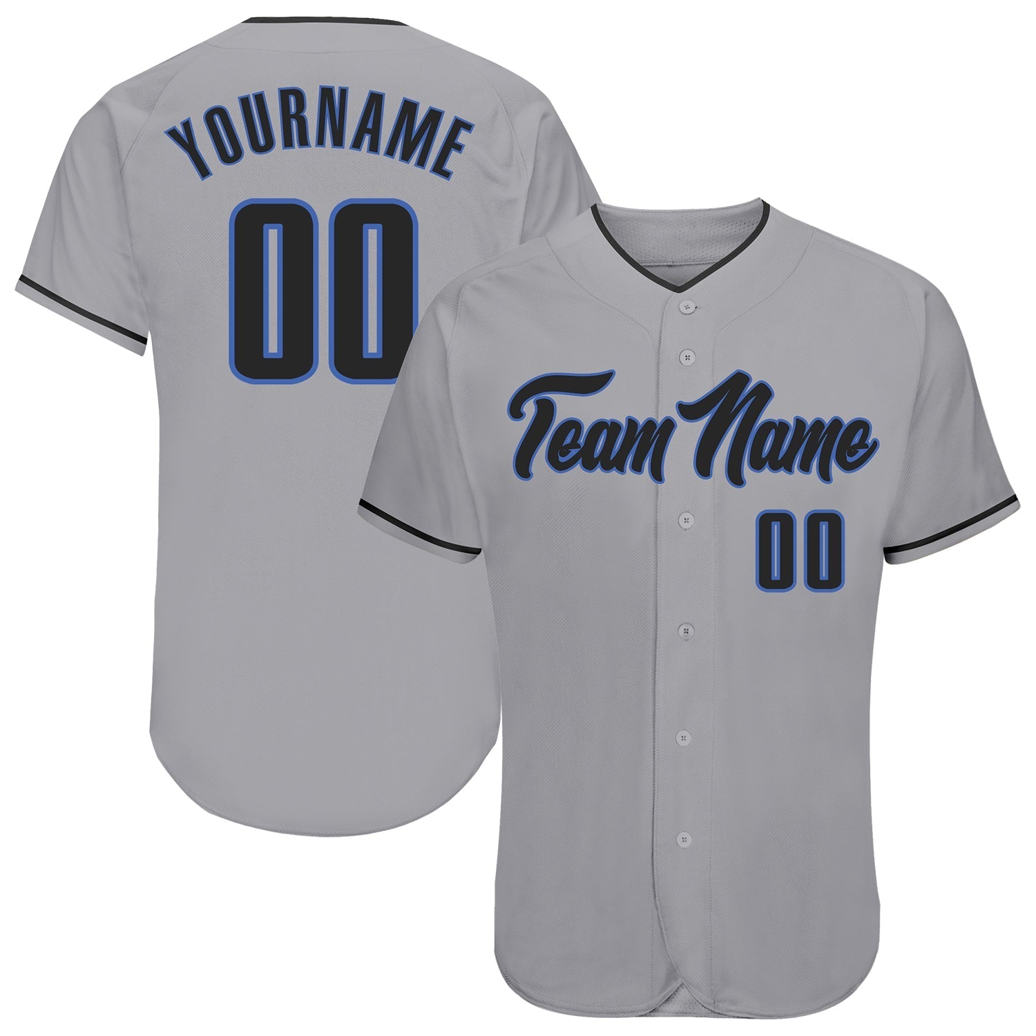 Custom Gray Black-Blue Authentic Baseball Jersey baseball jersey product view 1
