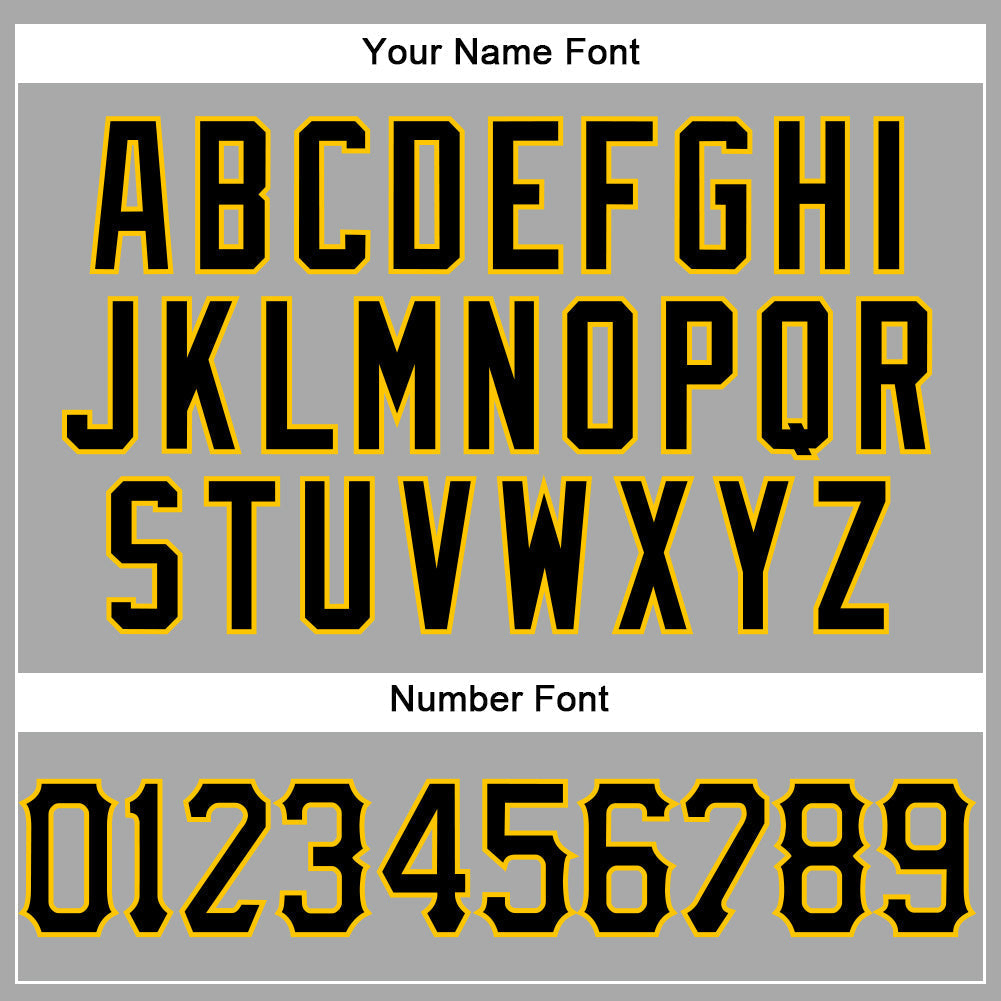 Custom Gray Black Pinstripe Black-Gold Authentic Baseball Jersey baseball jersey product view 5