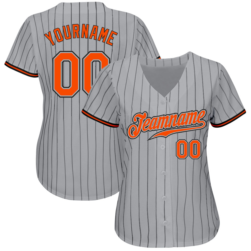 Custom Gray Black Pinstripe Orange-Black Authentic Baseball Jersey baseball jersey product view 2