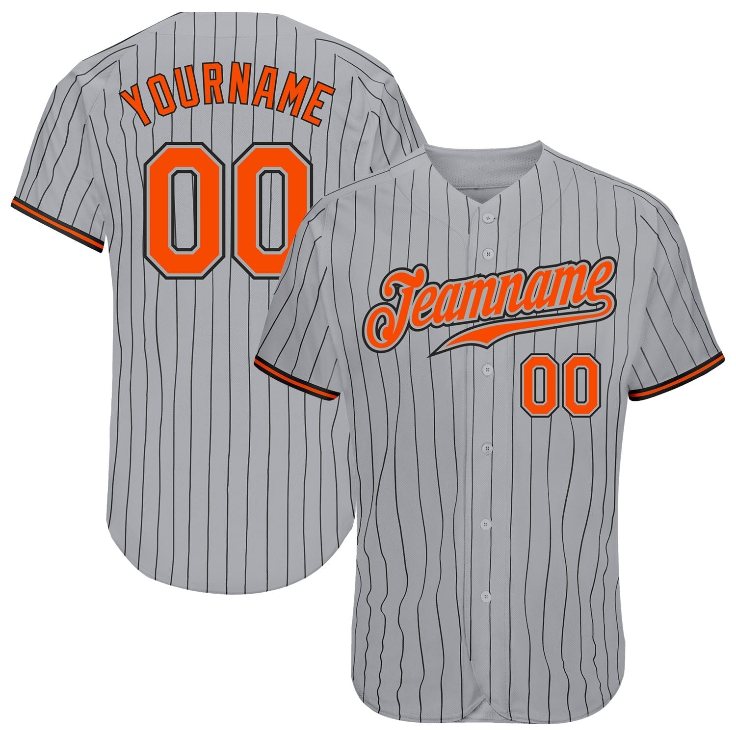 Custom Gray Black Pinstripe Orange-Black Authentic Baseball Jersey baseball jersey product view 1