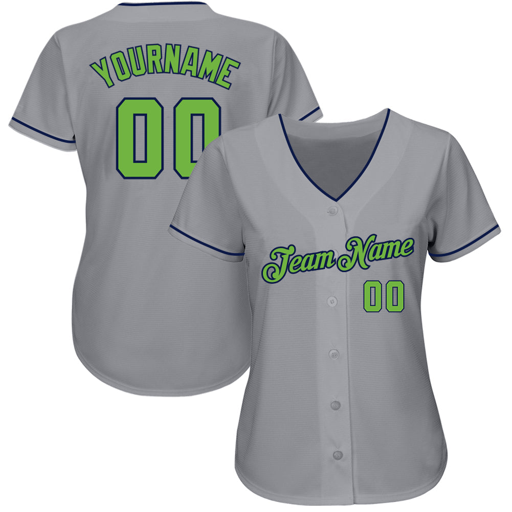 Custom Gray Neon Green-Navy Authentic Baseball Jersey baseball jersey product view 2