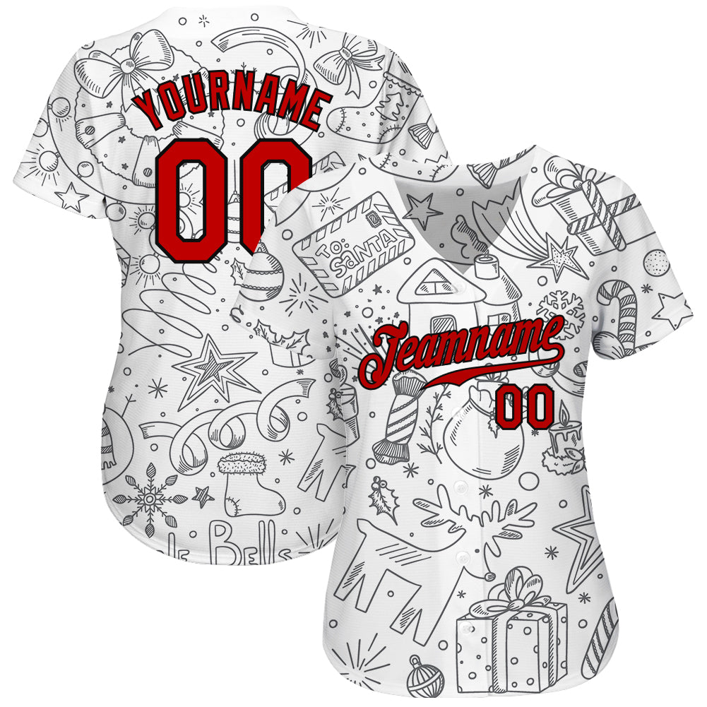 Custom Gray Red-Black Christmas 3D Authentic Baseball Jersey baseball jersey product view 3