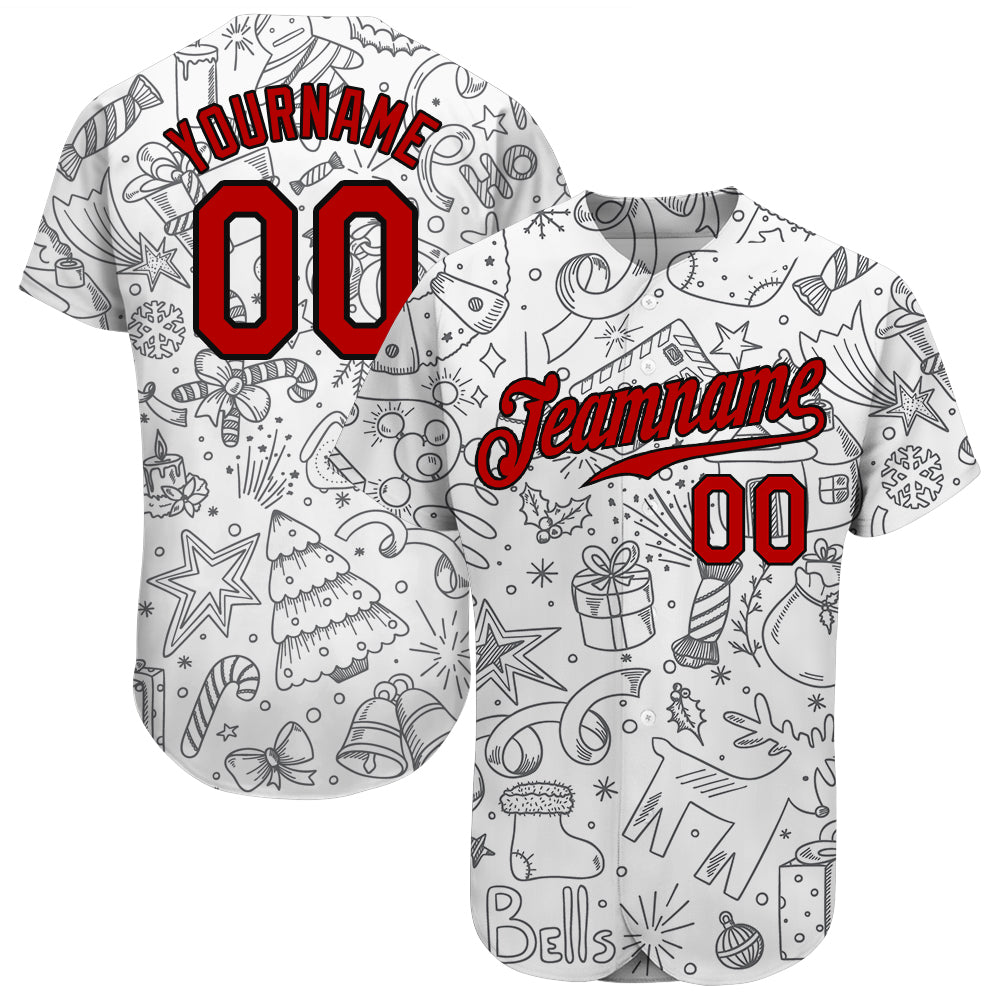 Custom Gray Red-Black Christmas 3D Authentic Baseball Jersey baseball jersey product view 1