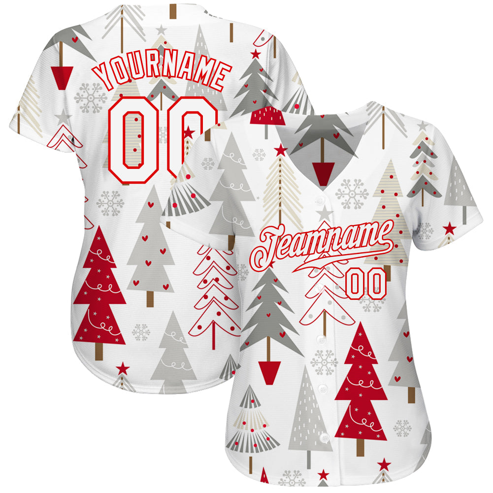 Custom Gray White-Red Christmas 3D Authentic Baseball Jersey baseball jersey product view 2