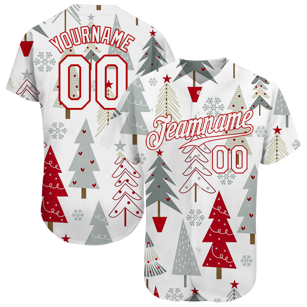 Custom Gray White-Red Christmas 3D Authentic Baseball Jersey baseball jersey product view 1