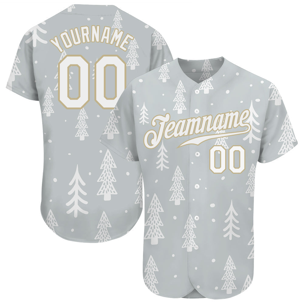 Custom Gray White-Old Gold Christmas 3D Authentic Baseball Jersey baseball jersey product view 1