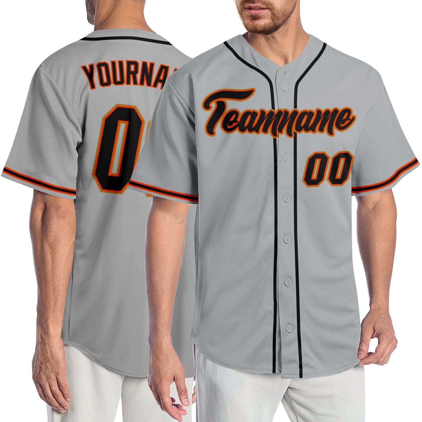 Custom Gray Black-Orange Authentic Baseball Jersey baseball jersey product view 1